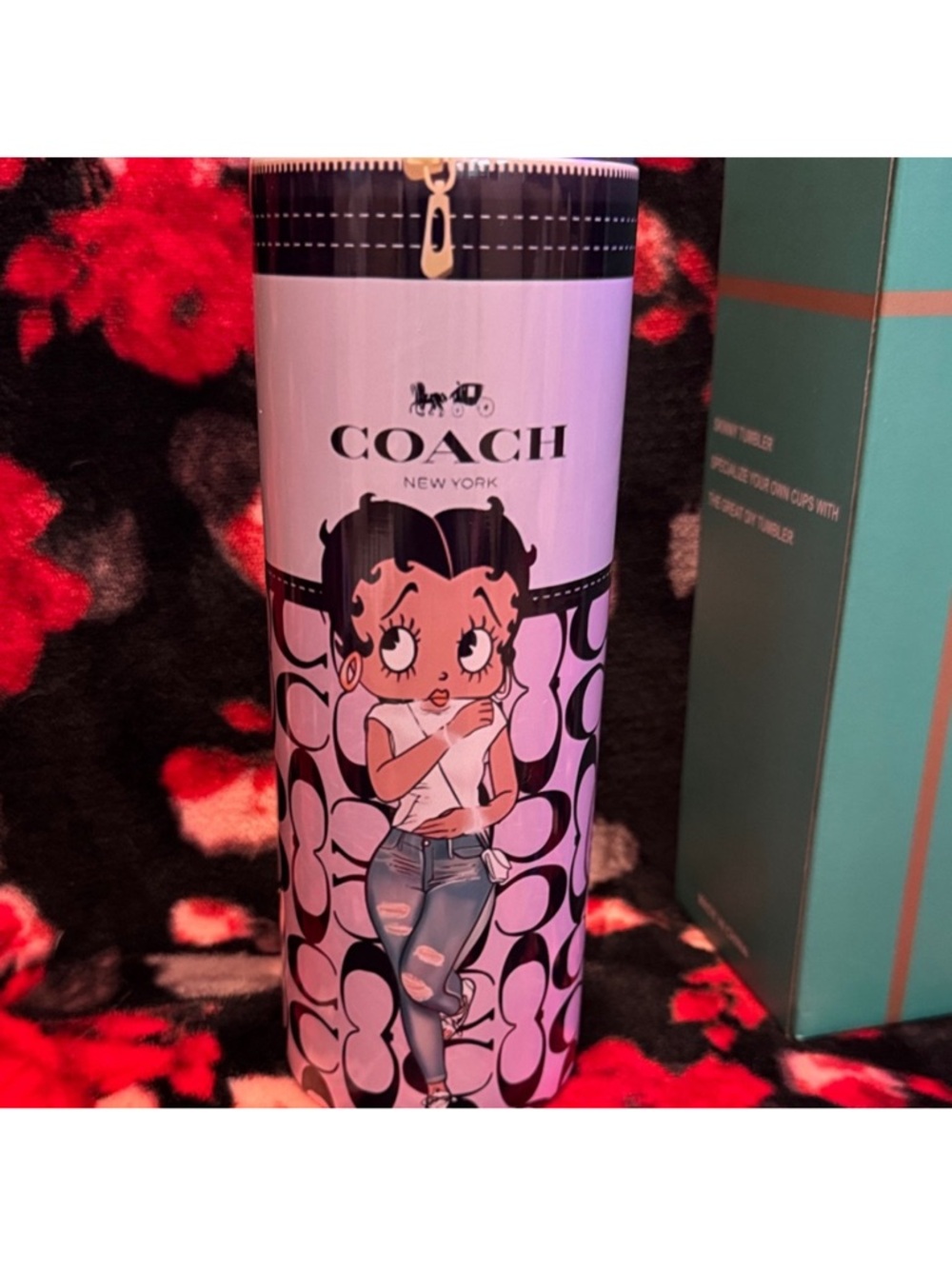 Betty Boop Coach Cartoon Design Skinny Tumbler Pink - Picture 2 of 5
